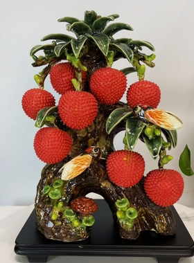 石湾公仔开业礼品家居电视酒柜门客厅办公室荔枝彩蝉中式摆件