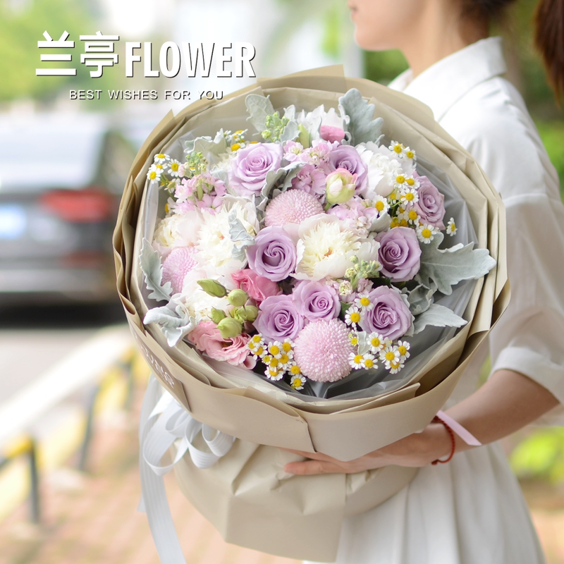 紫霞仙子紫玫瑰文艺韩式花束长沙鲜花速递送爱人闺蜜生日
