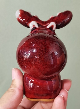 钧瓷萌趣小鹿手把件窑变鸡血红陶瓷茶宠桌面福禄小摆件送朋友礼物