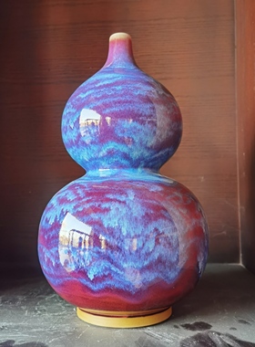 钧瓷招财葫芦紫色家居客厅中式玄关装饰工艺品乔迁开业礼品送朋友