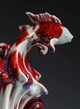 钧瓷鱼跃龙门摆件 窑变釉陶瓷招财玄关客厅办公室乔迁开业送礼