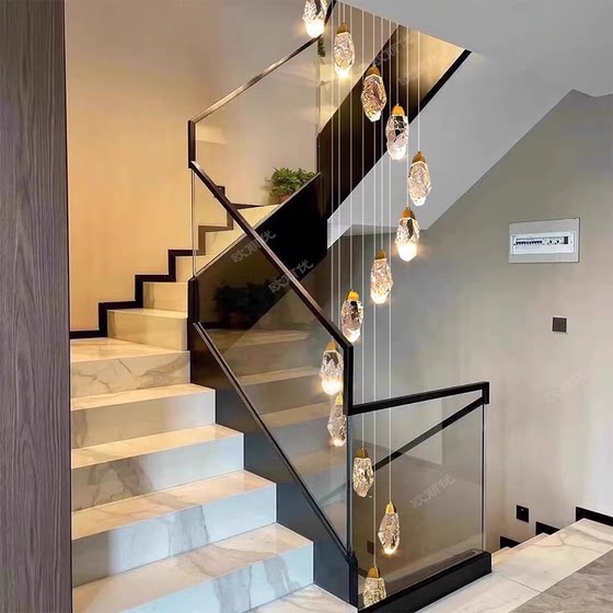 Staircase chandelier modern minimalist loft apartment chandelier light luxury villa duplex building spiral staircase chandelier long chandelier