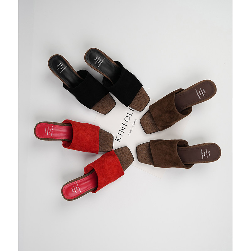 Fermina 轻复古牛皮露趾一字拖鞋女夏外穿简约粗跟高跟凉拖度假拖,淘宝优惠券,粉丝福利购,淘宝优惠卷