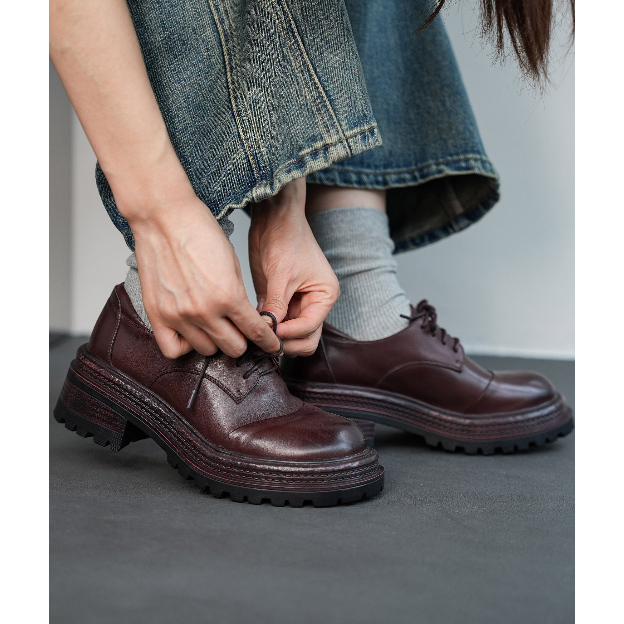 Fermina 系带小皮鞋女JK厚底增高鞋牛皮春新款学院风深口单鞋学生,淘宝优惠券,粉丝福利购,淘宝优惠卷