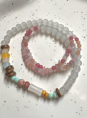 粉色碧玺水晶串珠手链小众设计新款新中式手串高级感国风手链