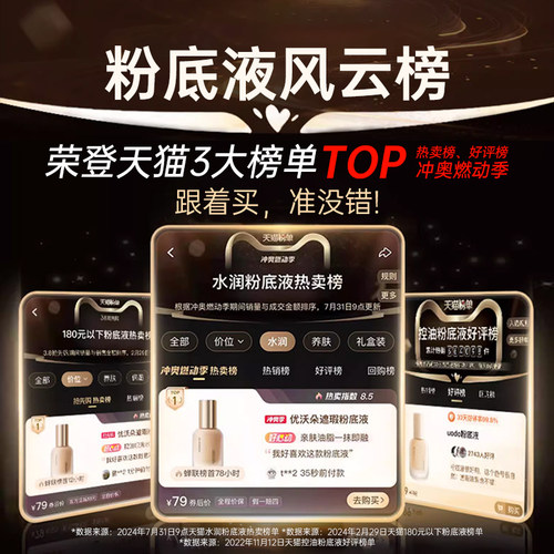 uodo粉底液遮瑕持久不脱妆优沃朵正品官方控油混干油皮水润保湿女 - 图0