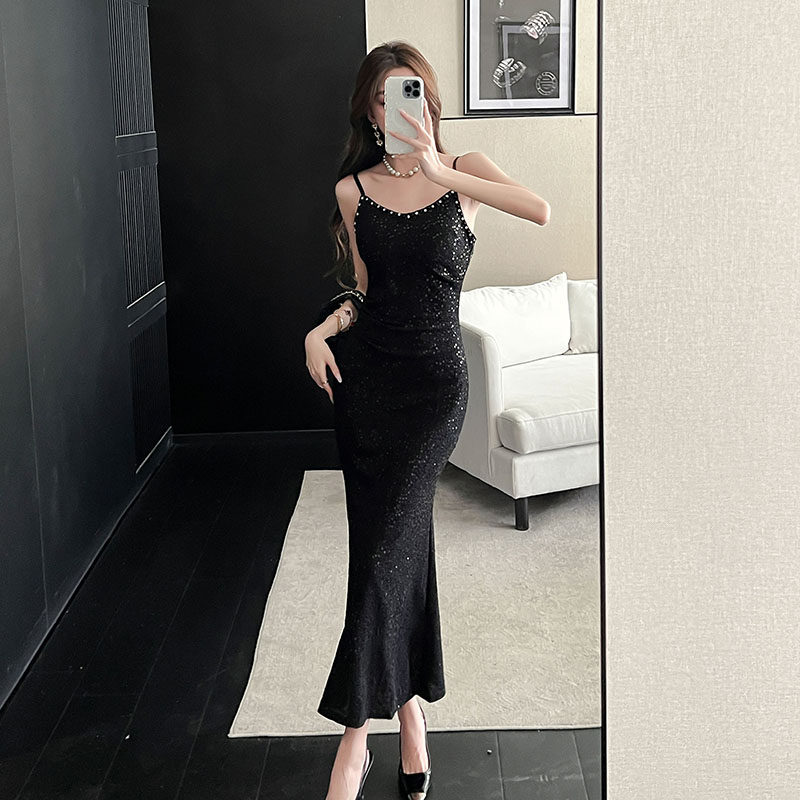 新品高级钉珠长款亮片鱼尾吊带裙宴会生日宴伴娘服优雅修身显瘦,淘宝优惠券,粉丝福利购,淘宝优惠卷