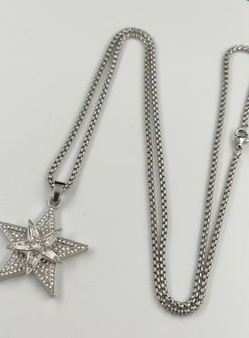 欧美风嘻哈镶钻旋转五角星项链