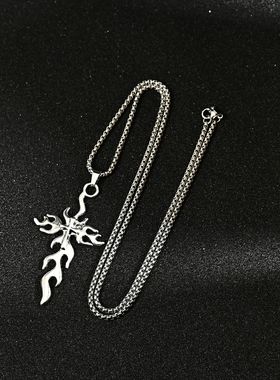 不掉色不规则十字架长款项链