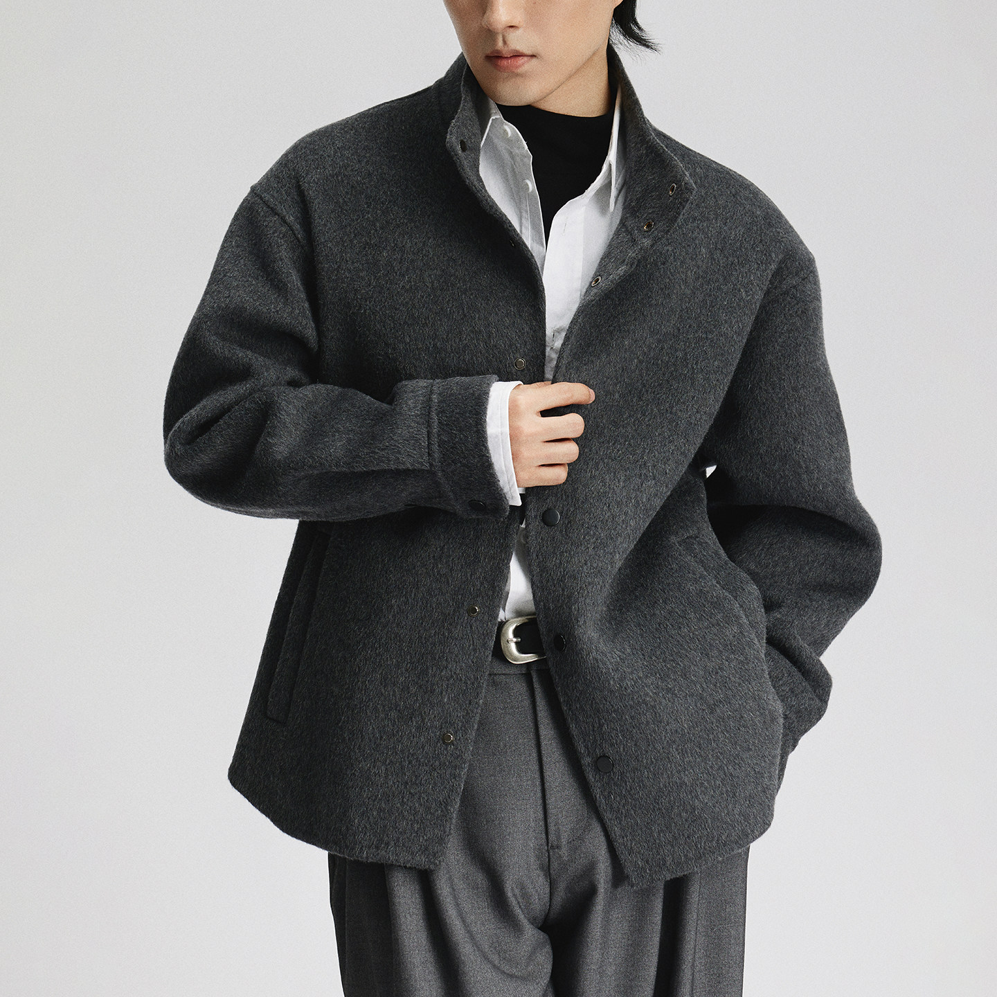 三木公白 日系简约立领毛呢大衣男宽松 高级感休闲呢子夹克外套潮,淘宝优惠券,粉丝福利购,淘宝优惠卷