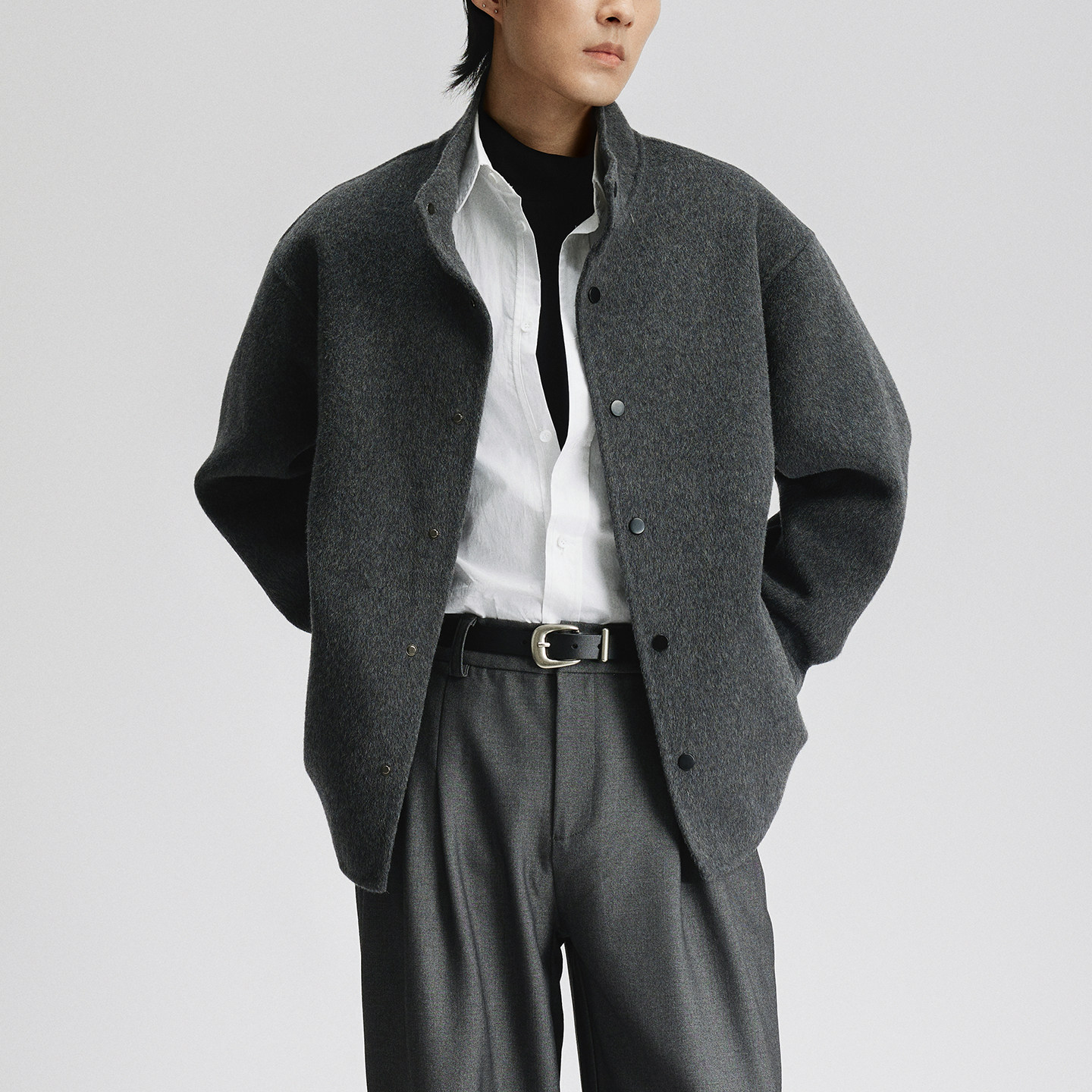 三木公白 日系简约立领毛呢大衣男宽松 高级感休闲呢子夹克外套潮,淘宝优惠券,粉丝福利购,淘宝优惠卷