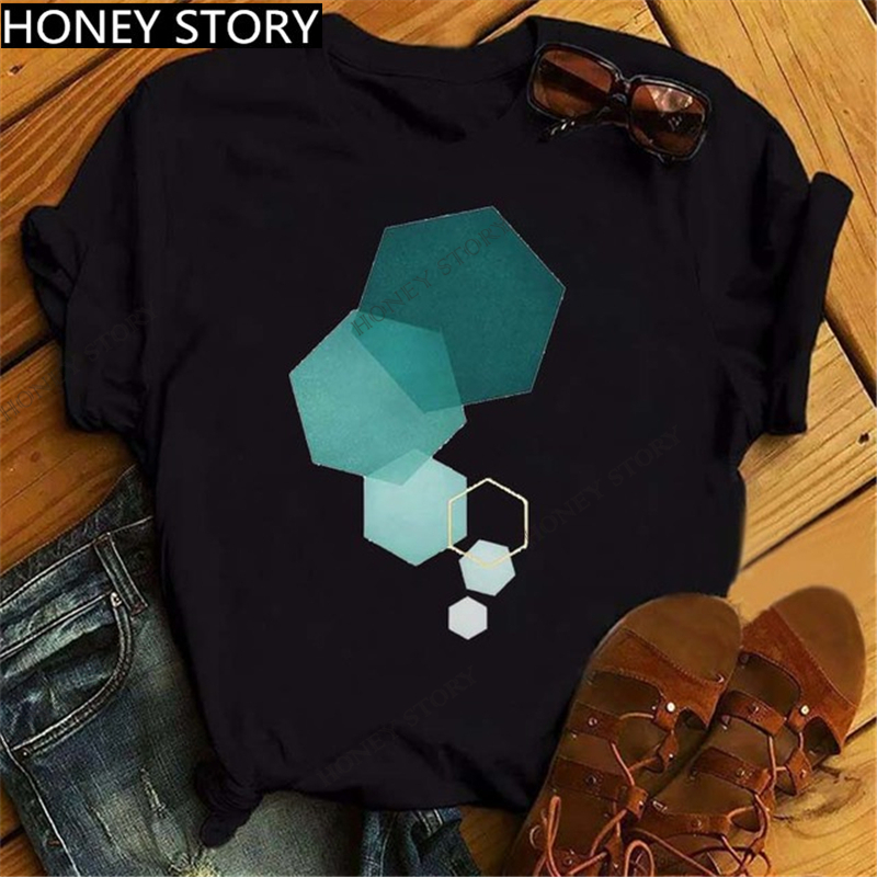 Geometry T shirt 创意有趣几何图形印花休闲百搭男女同款圆领T恤 - 图0