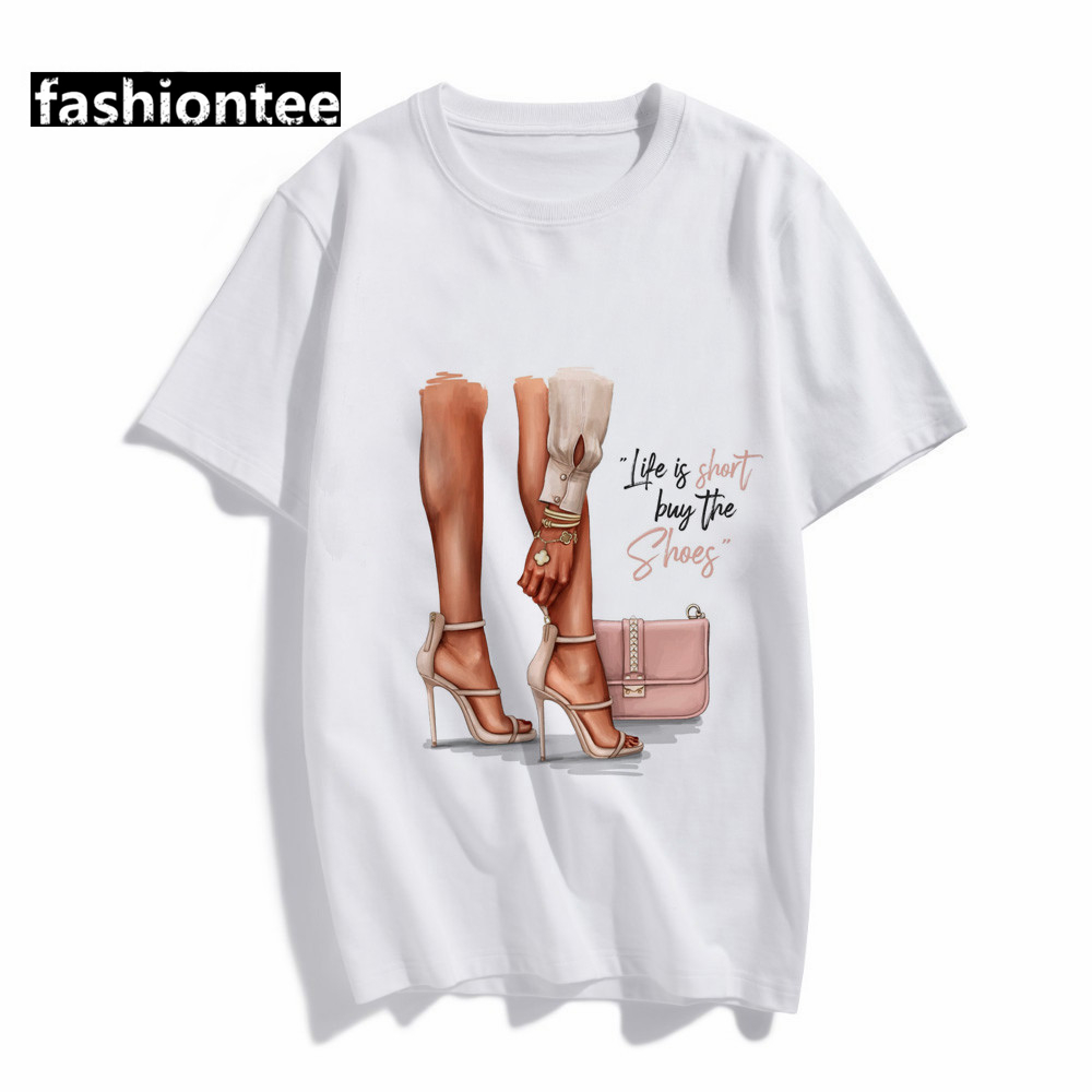 Ballet shoes printed woman T-shirt欧美风芭蕾舞鞋印花女士T恤-图2