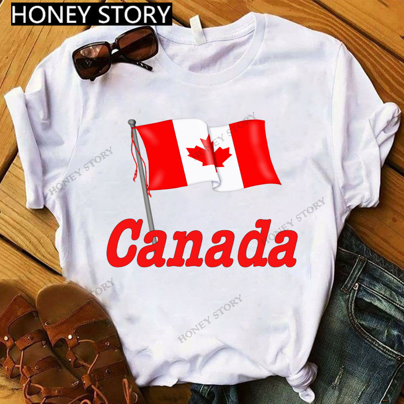 Canada Day Maple Leaf Flag  T Shirt 加拿大枫叶旗印花女式T恤 - 图0