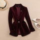 Fashionable gold velvet suit two-piece autumn suit 2025 new age-reducing slimming temperament foreign style slightly flared trousers suit