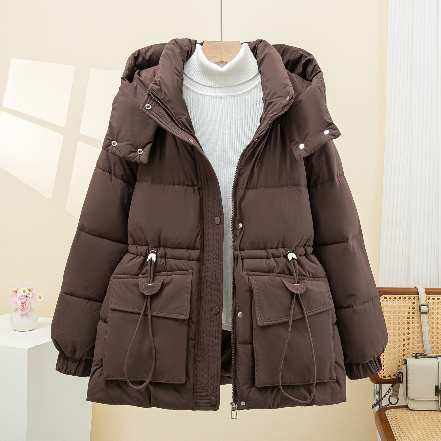 羽绒棉服女冬季2025新款加厚保暖棉袄今年流行棉衣独特收腰外套潮 - 图2