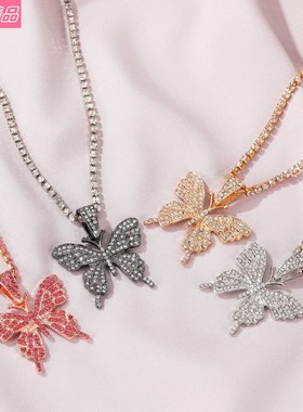 Rhinestone Butterfly Pendant Necklace hip hop jewelry choker
