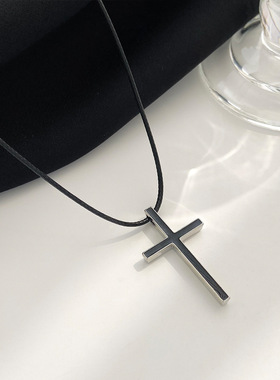 Cross Border Retro Cross Men Women Black Necklace 十字架项链
