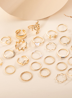 hot sale combination ring golden butterfly set rings套装戒指