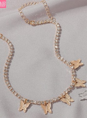 Rhinestone butterfly pendant necklace female hip-hop jewelry