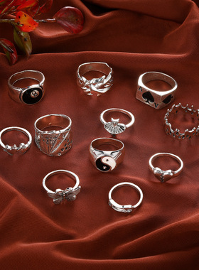 欧美八卦蝴蝶戒指 Butterfly Heart  joint ring Set woman Rings