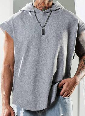 Men's Printed Hooded Sports Vest Large Size Loose T-Shir