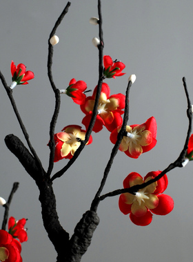 仿真梅花桃花枝摆件客厅干花盆景腊梅摆设花盆栽客厅室内装饰假花