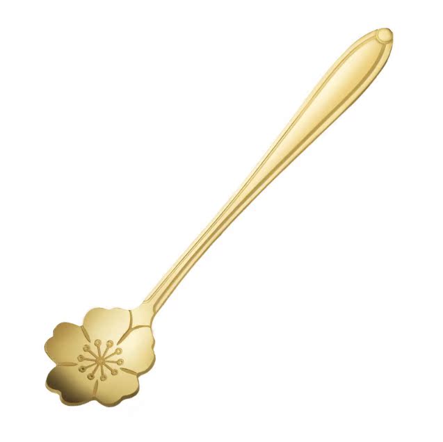 创意日式金色花朵玫瑰花不锈钢咖啡搅拌礼品甜品勺长柄短柄小勺子 - 图1