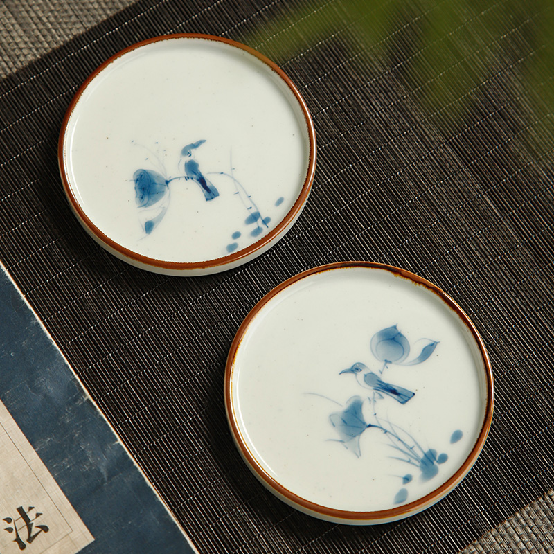复古青花茶杯垫托日式手绘杯托陶瓷茶垫隔热茶托功夫茶道茶具配件 - 图0