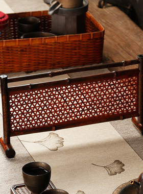 新中式桌面屏风隔断挡板家用小复古装饰摆件栅P栏围栏摄影道具茶