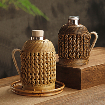 Home Purple Bamboo Weave Hot Water Bottle Old Warm Kettle Retro Glass Liner Insulated Pot Open Water Bottle Small Warm Pot Big