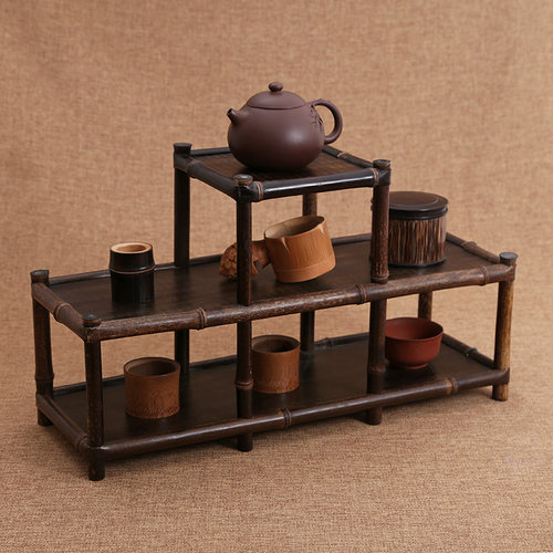 小号双层紫竹博古架 茶柜收纳摆设具列花架 茶道展示竹展架多宝阁 - 图0