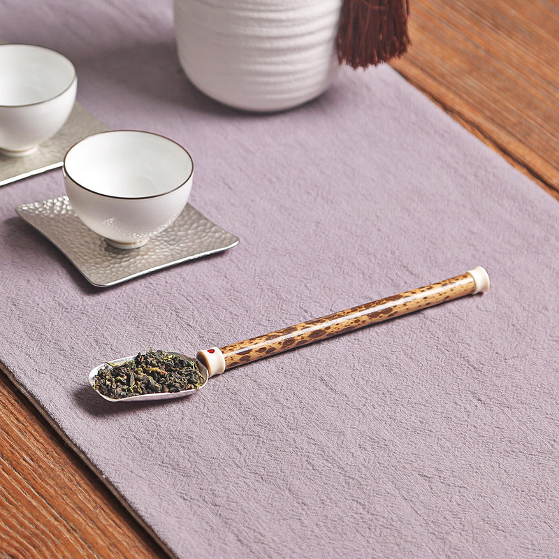 斑竹银茶勺湘妃竹云妃梅鹿竹茶则茶匙茶铲手工茶具功夫茶具零配_虎窝淘