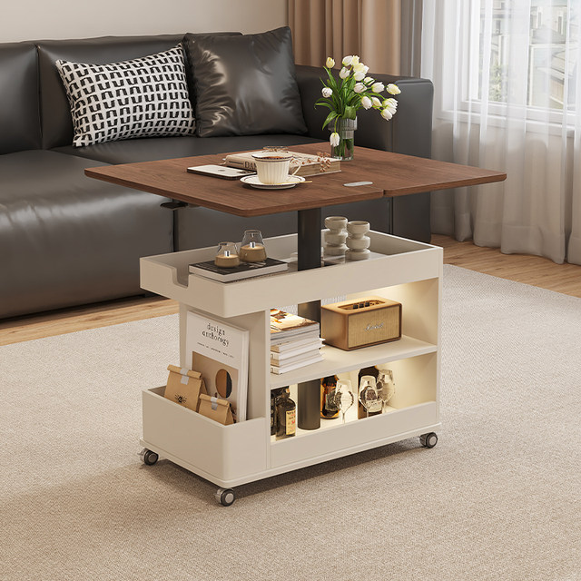 Cream style living room functional liftable folding coffee table