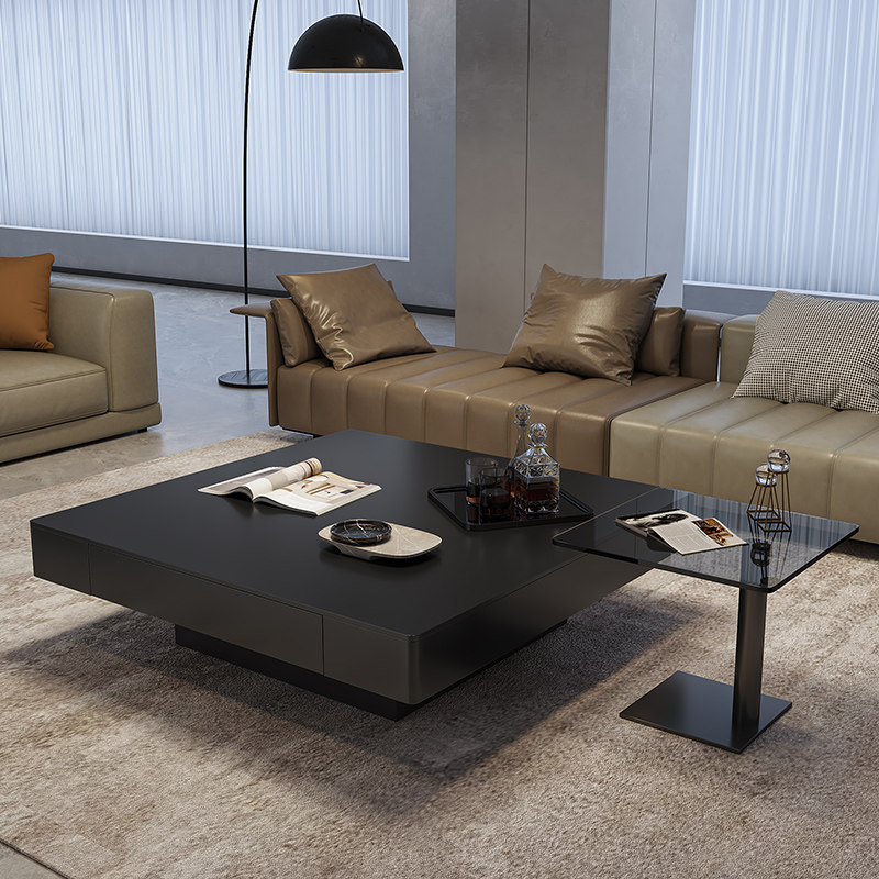 方形黑色岩板茶几轻奢现代简约小户型家用客厅茶几意式极简风组合,淘宝优惠券,粉丝福利购,淘宝优惠卷