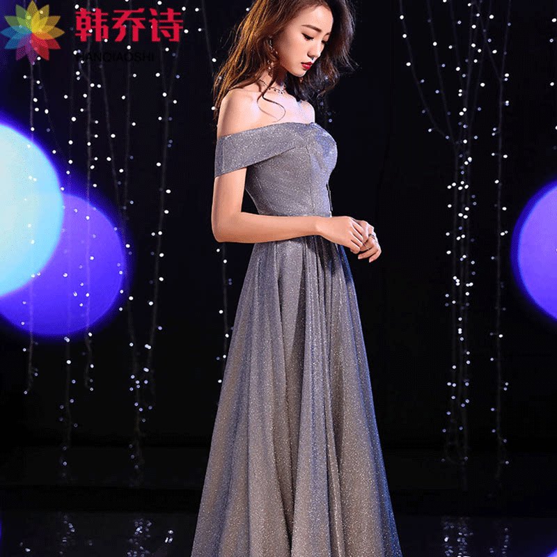 大合唱团演出晚礼服女高贵名媛宴会气场女王主持人露肩礼服裙长款_虎窝淘