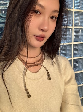 茶晶色串珠项链毛衣链腰链