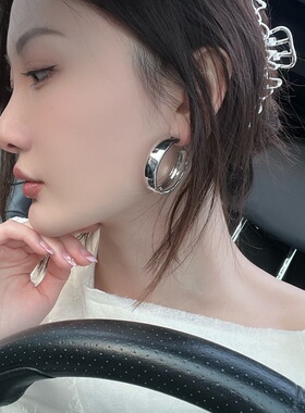 银色大圈耳环HOOP耳圈