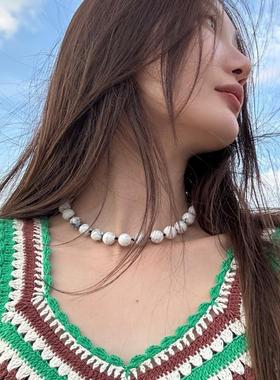 天然白松石项链小众设计