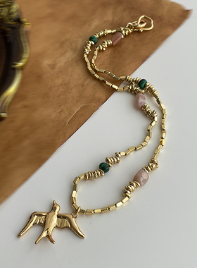 LJW 豆豆同款度假双面天然石可拆卸一款多用燕子贝壳吊坠长链短链