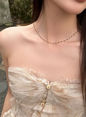 杨采钰同款黑色珐琅间珠项链