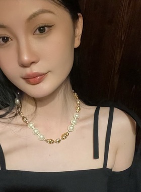 重工熔岩施华洛珍珠项链