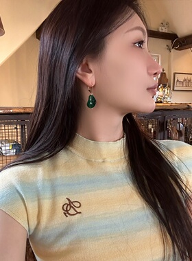 复古翠绿琉璃不规则耳坠