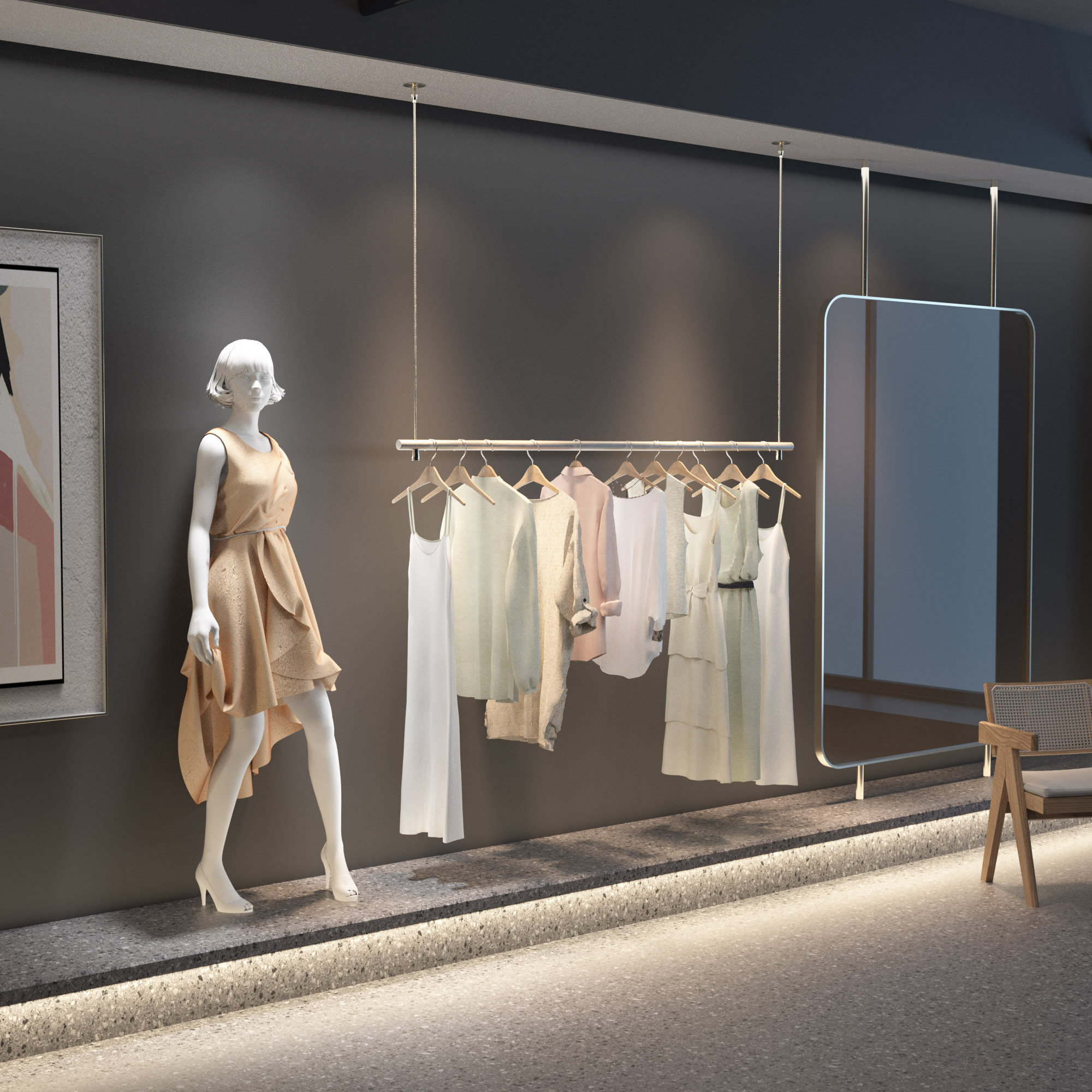 服装店展示架吊顶悬挂女装店货架陈列挂衣架不锈钢吊杆钢丝绳吊架,淘宝优惠券,粉丝福利购,淘宝优惠卷