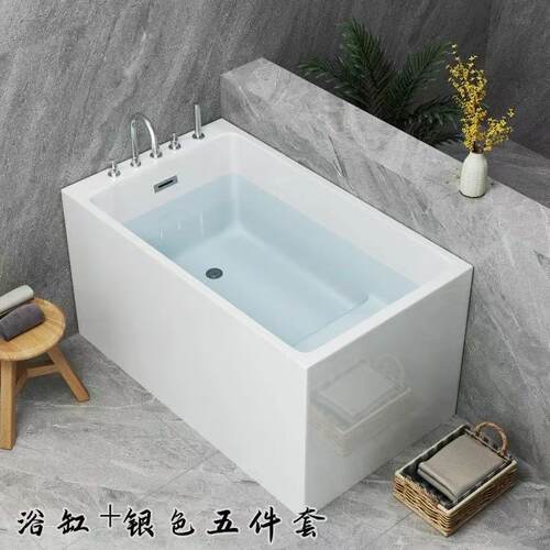 日式免安装小户型独立式家用无缝一体成型小浴盆长方形亚克力浴缸 - 图0