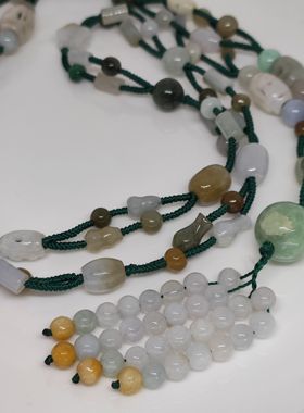 天然玉石手工串珠国风长款毛衣链双层叠带流苏吊坠长90cm一物一图