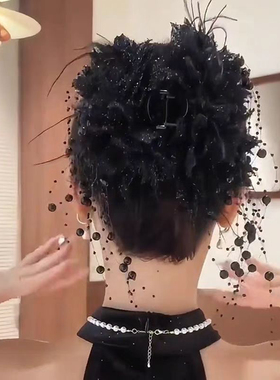 牡丹花朵珠子发夹抓夹大号发量大女高级感2025新款高端后脑勺发饰