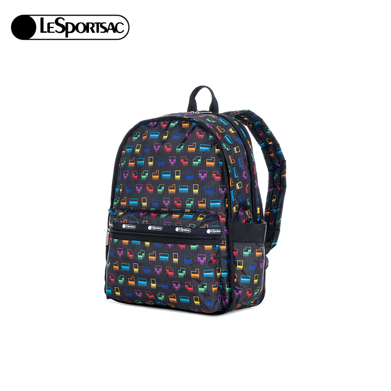 LeSportsac乐播诗新款Tetris联名黑色满印彩格大容量通勤双肩包女,淘宝优惠券,粉丝福利购,淘宝优惠卷