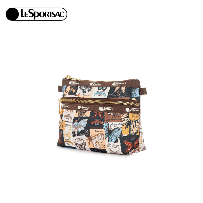 LeSportsac乐播诗新款蝴蝶邮票系列温柔复古风双层零钱包手拿包女,淘宝优惠券,粉丝福利购,淘宝优惠卷