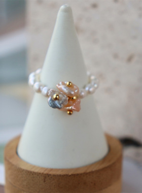 新款法式小众设计淡水珍珠花朵戒指女精致微镶锆石指环轻奢气质女